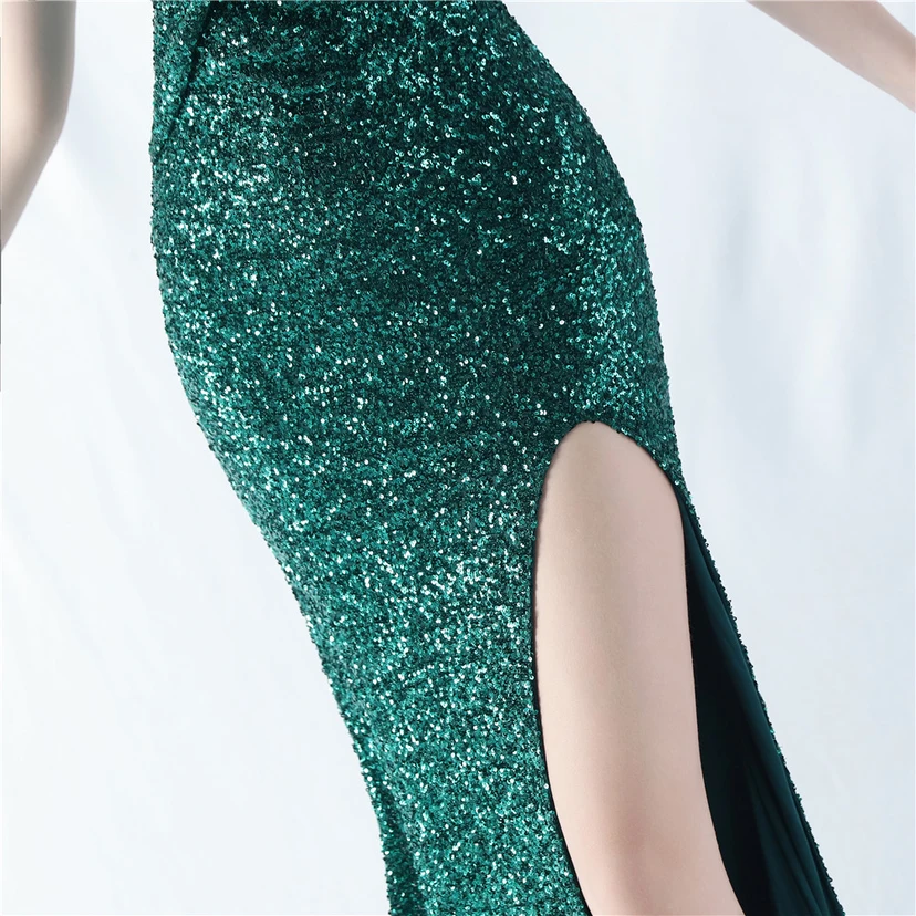 Robe de soirée sexy à bretelles et fente haute, ornée de perles et de perles artisanales. view 27