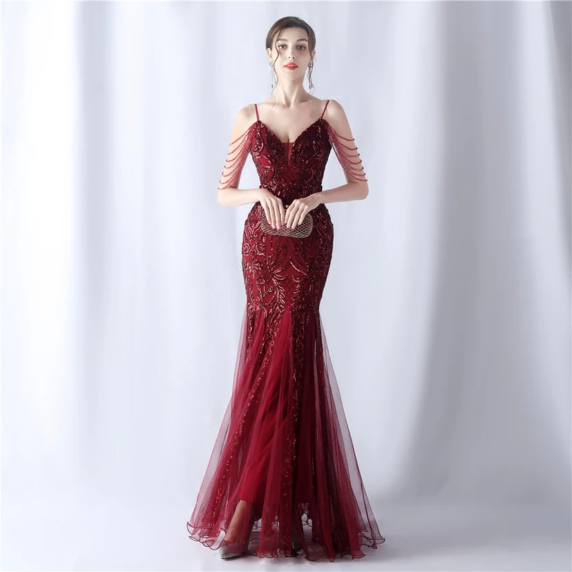 Robe de soirée haut de gamme en maille perlée et ornée de perles, modèle 3034. view 5