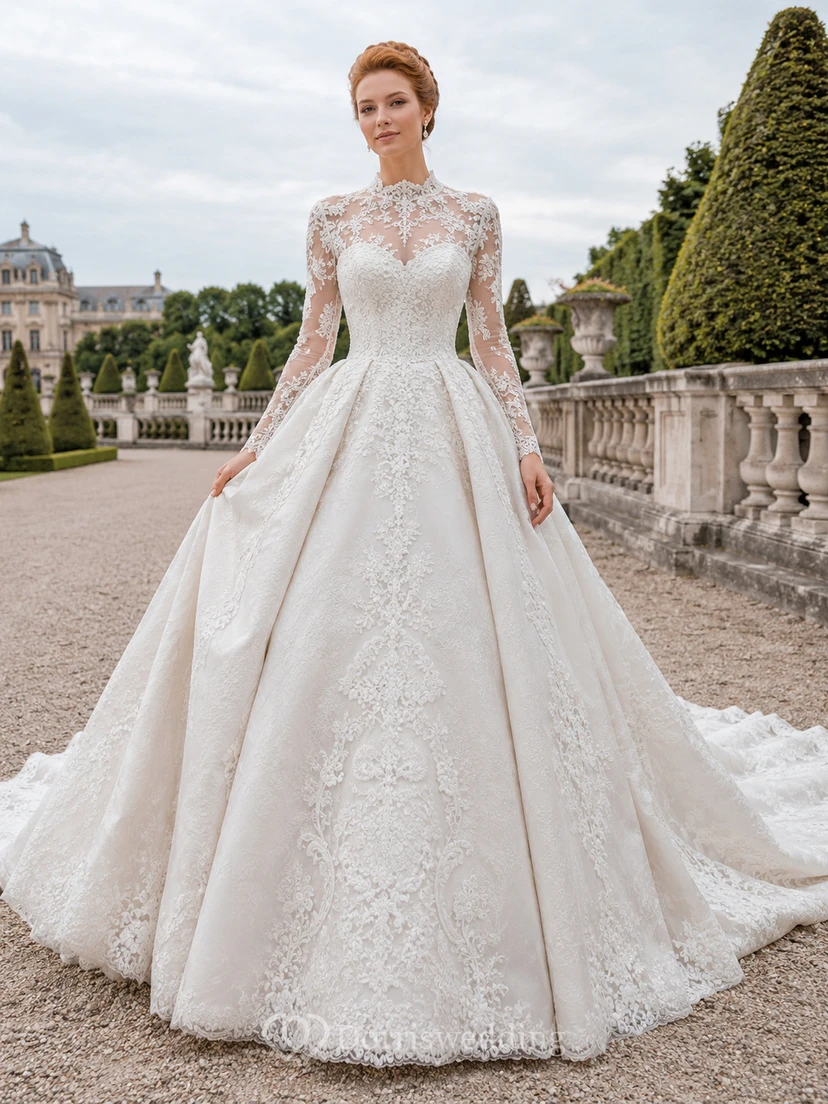 Robe de mariée en satin, robe de bal bustier avec traîne chapelle
