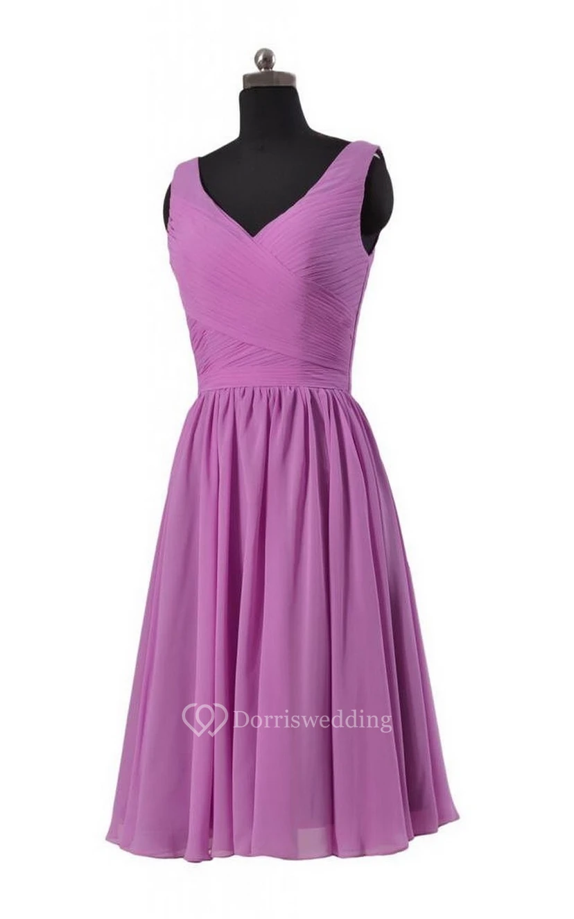 Sleeveless V-neck Short Dress With Crisscross Ruching view 2