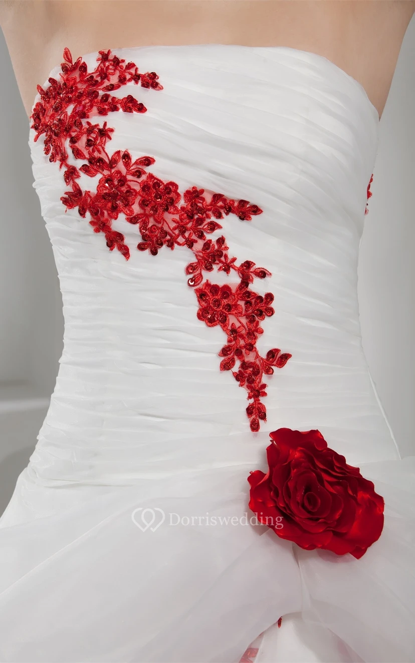 Two-Tone Ruched Tulle Sleeveless Appliques and Ball-Gown With Flower view 2