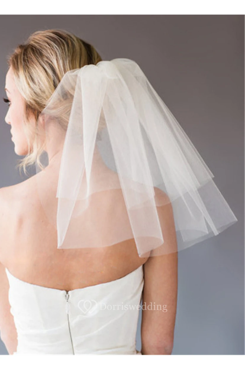 Simple Short Mesh Wedding Veil view 2