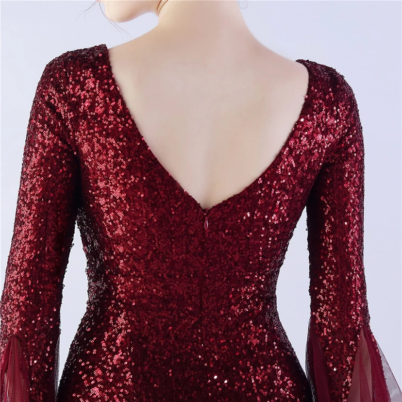 Vestido de noche con lentejuelas, bordado de malla encriptada, estilo artesanal de seda de pez y borde ondulado. view 52