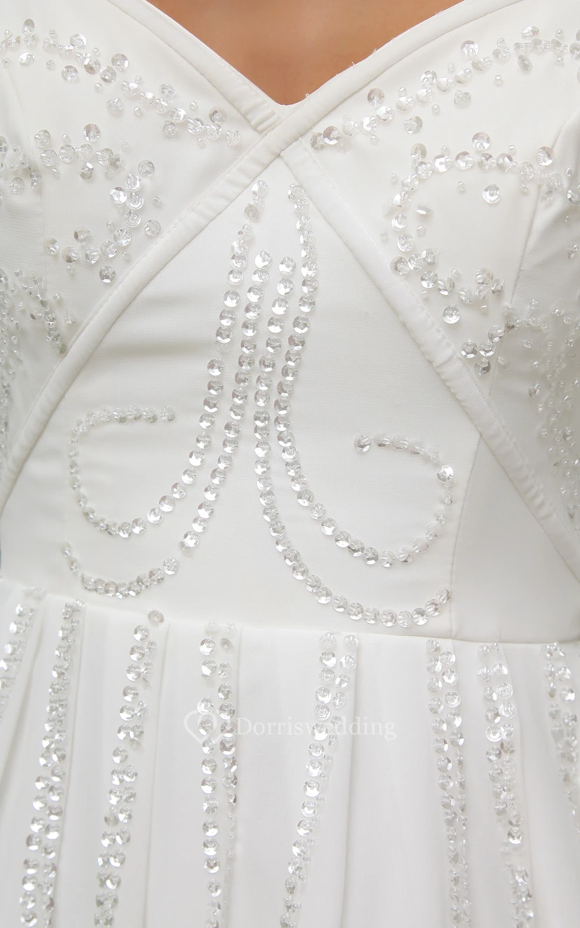 Chiffon Spaghetti-Strap Short Dress With Beading view 3