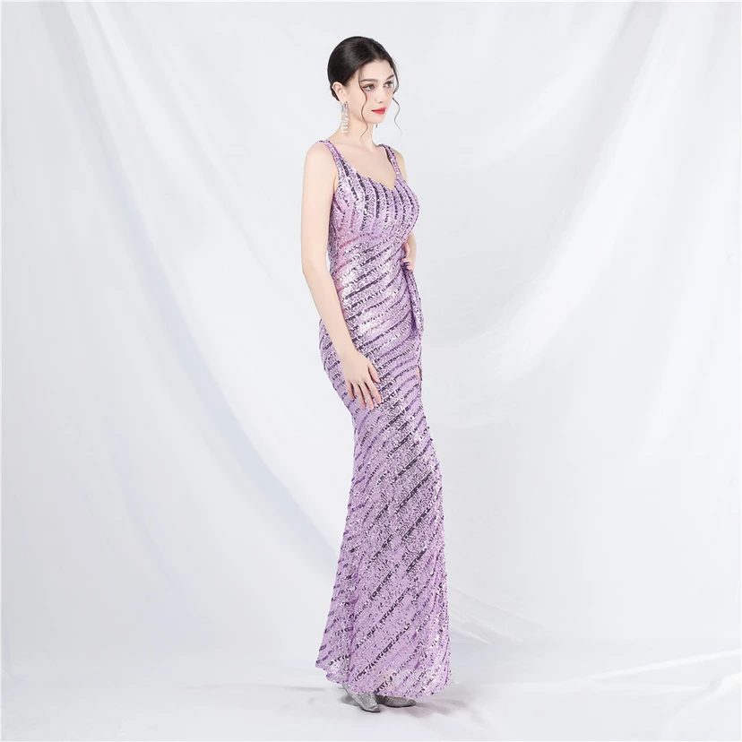 Robe de soirée longue à sequins et perles artisanales view 34