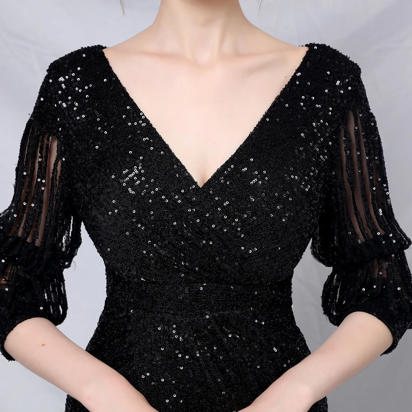 Elegantes, langärmeliges Paillettenkleid im Meerjungfrauenstil mit Meerjungfrauenschnitt – perfekt für festliche Anlässe. view 17
