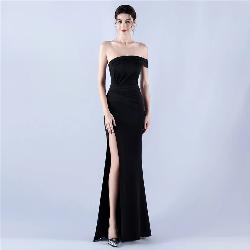 Satin-Abendkleid mit einer Schulter für festliche Anlässe und Bankette view 3