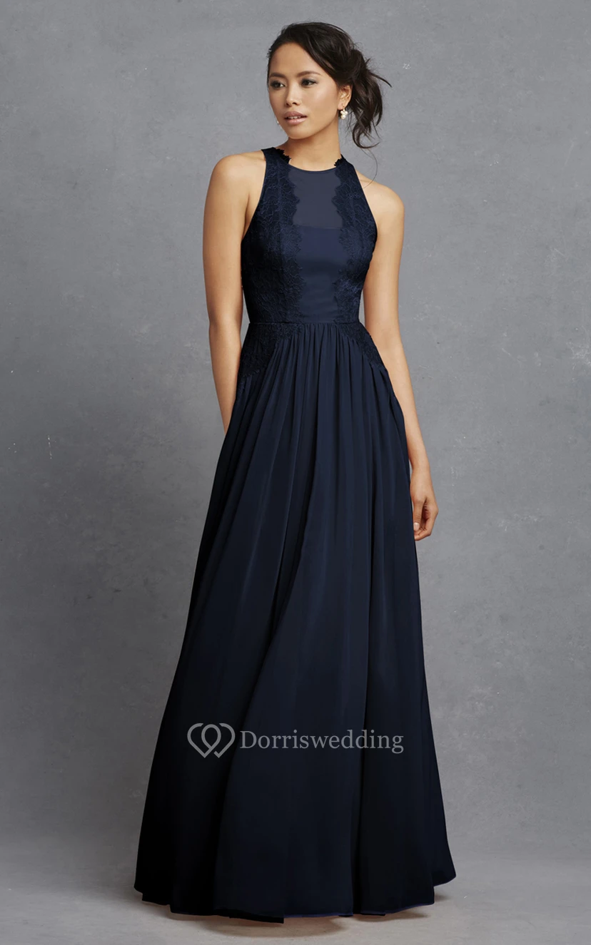 Sleeveless Long-Chiffon Dress With Lace Appliques view 6