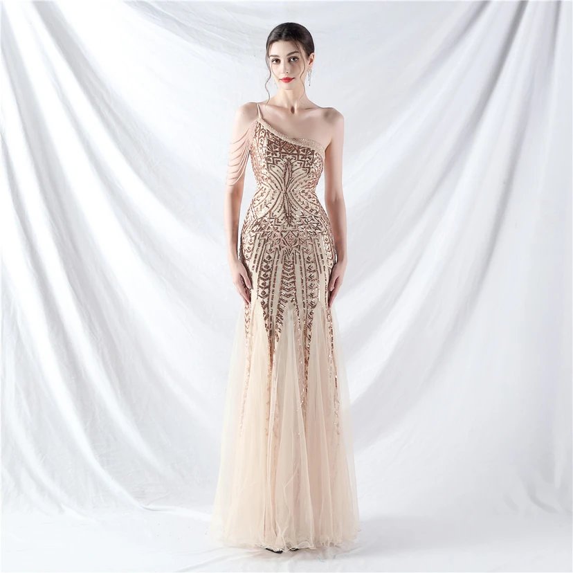 Robe de soirée haut de gamme ornée de perles de positionnement, de fleurs et de broderies en tulle. view 11