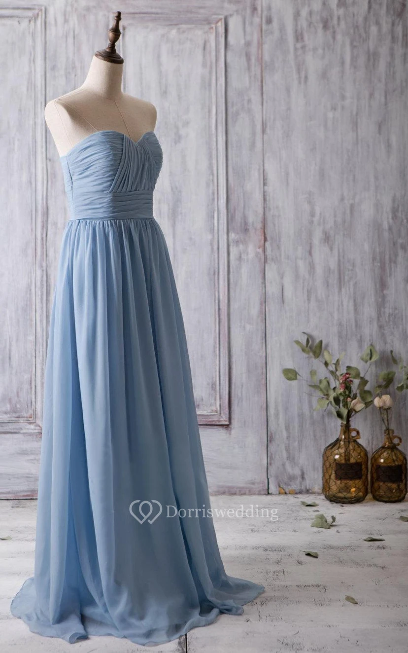 Sweetheart Pleated A-line Chiffon Long Dress With Bandage view 2