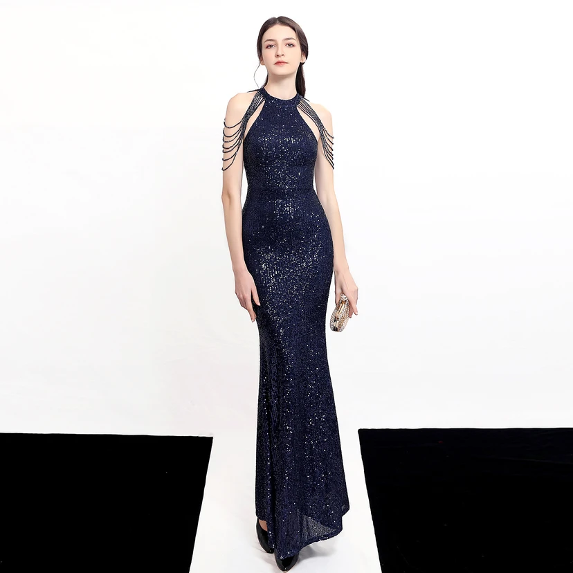 Robe de soirée élégante à col halter et sequins diamants Aura Queen, style banquet temperament view 6