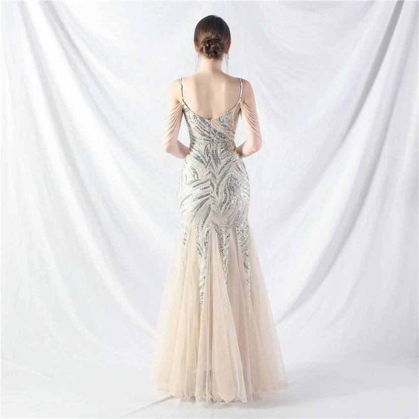 Layered Beads Spliced ​​Mesh High-End Evening Dress view 29