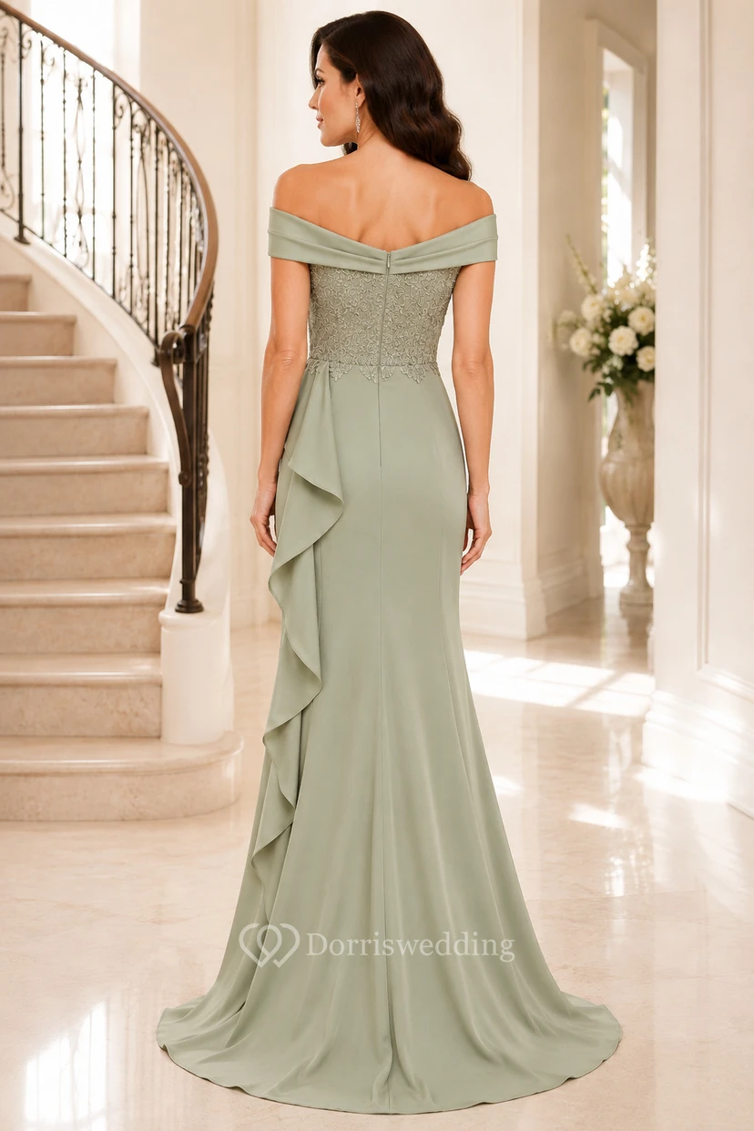 Sage Off-the-Shoulder Mermaid Mother Dress with Lace Bodice view 2