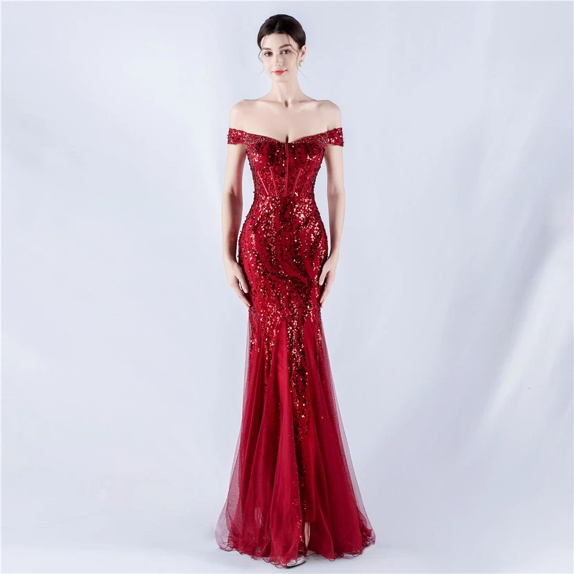 Craft Beading Mesh Sequins Evening Dress Annual Meeting Performance Host view 28