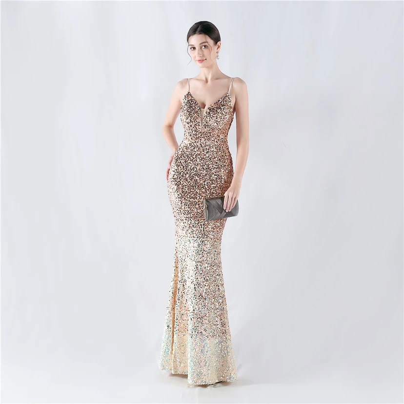 Samtiger, farbverlaufender, perlenbesetzter, sexy Strumpfhalter-Abendkleid view 24