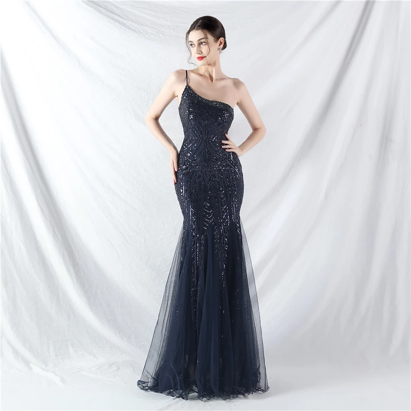 Crafted Beaded Positioning Flower Beads Splicing Mesh Gauze High-End Evening Dress view 42