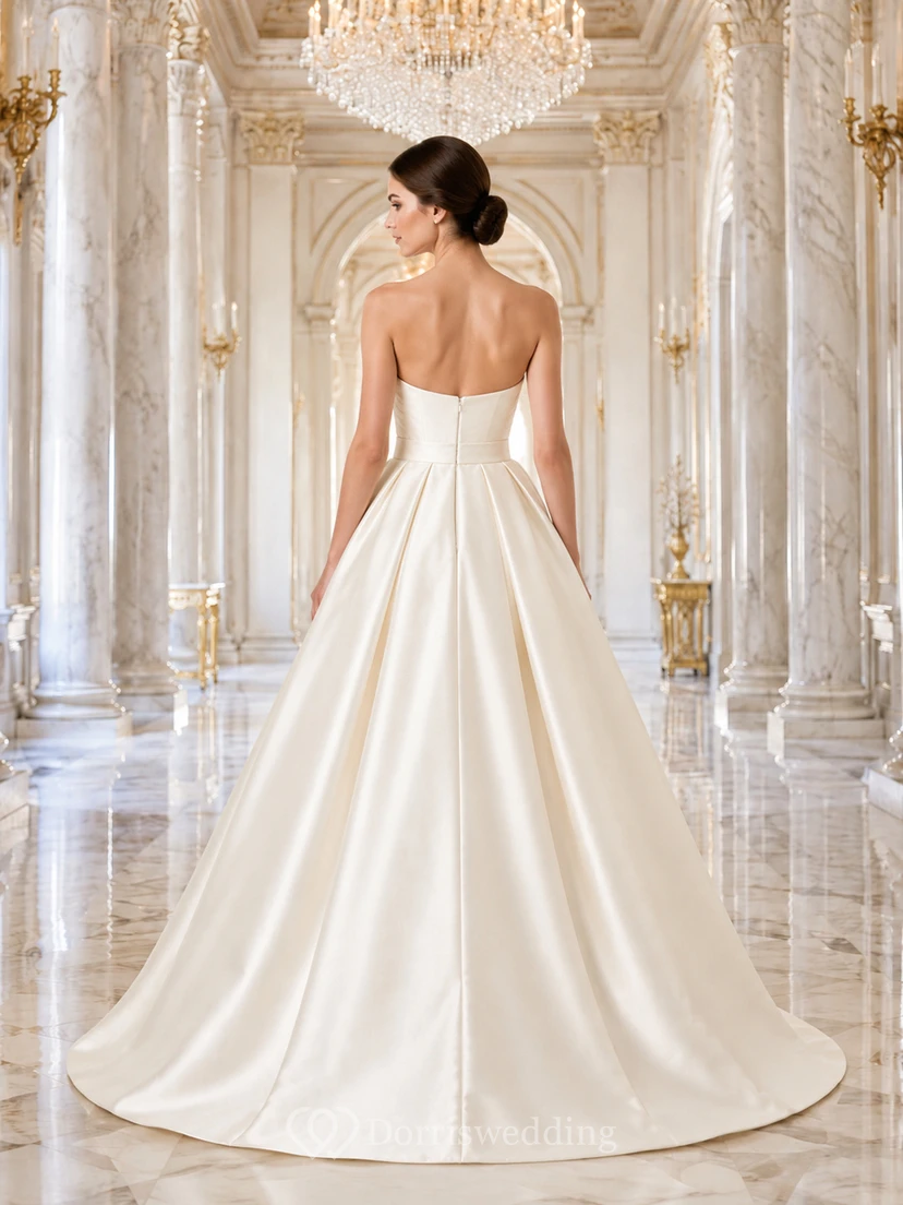 Strapless Sweetheart Satin Cathedral Ball Gown Wedding Dress view 2