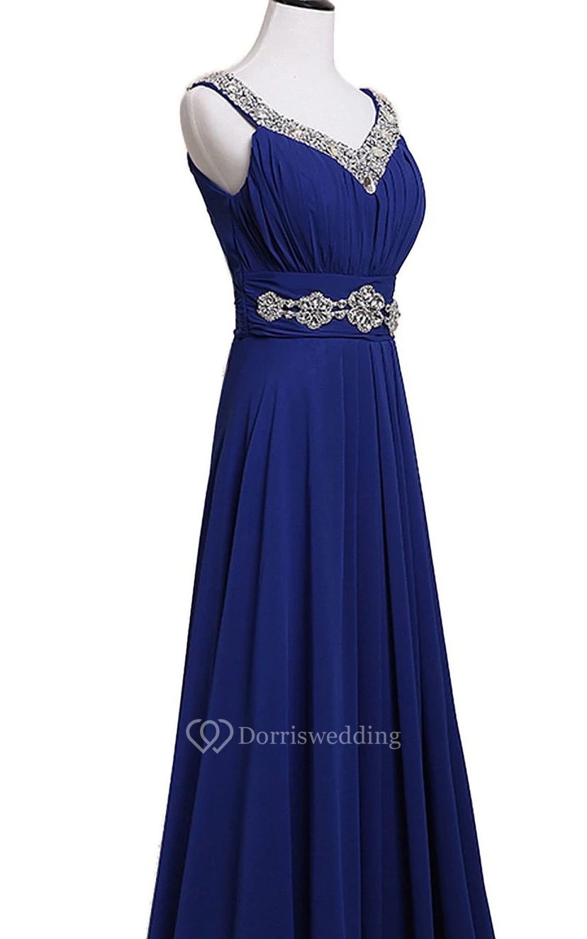 Sleeveless Sequined Long Pleated Chiffon Dress view 2