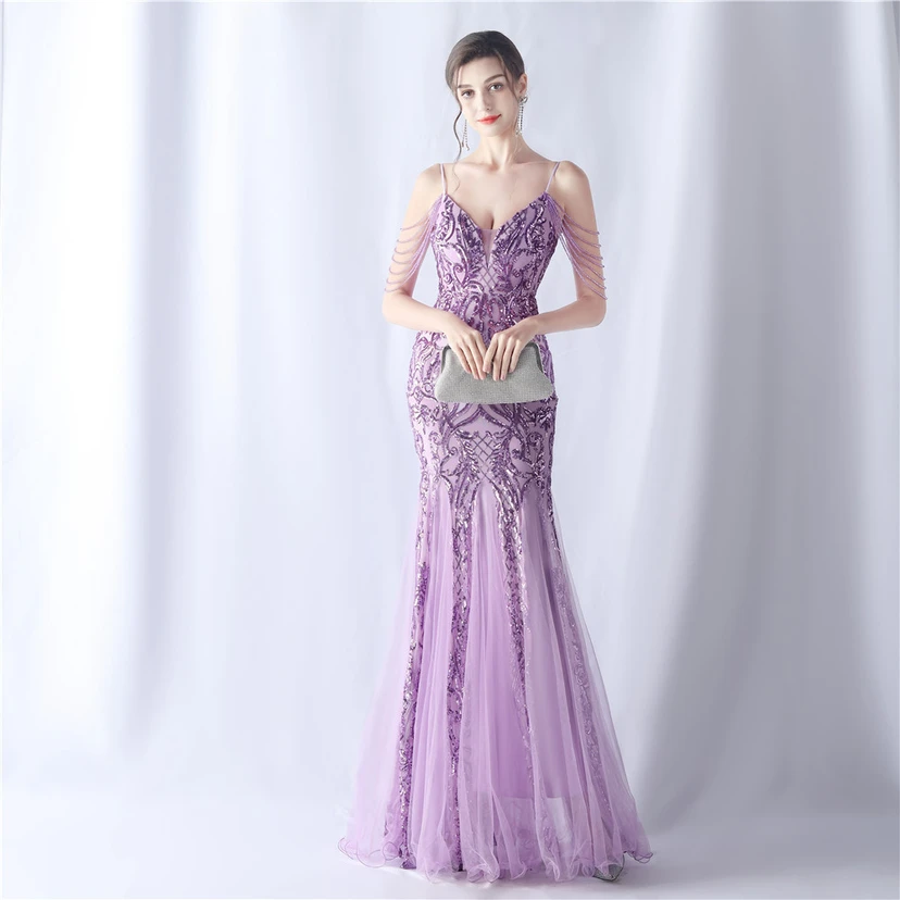 Robe de soirée haut de gamme en maille perlée et ornée de perles, modèle 3034. view 59