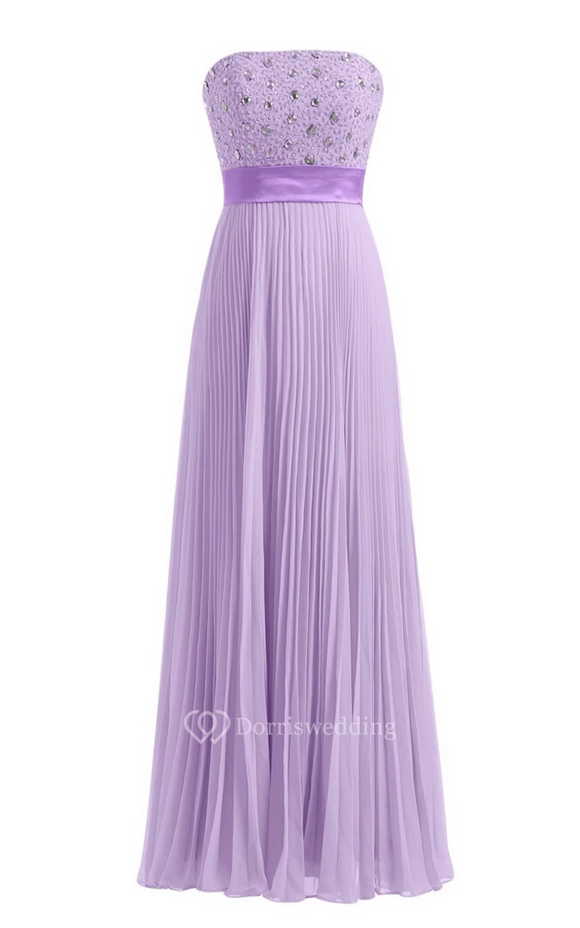 Strapless Empire Long Pleated Dress With Rhinestones view 16