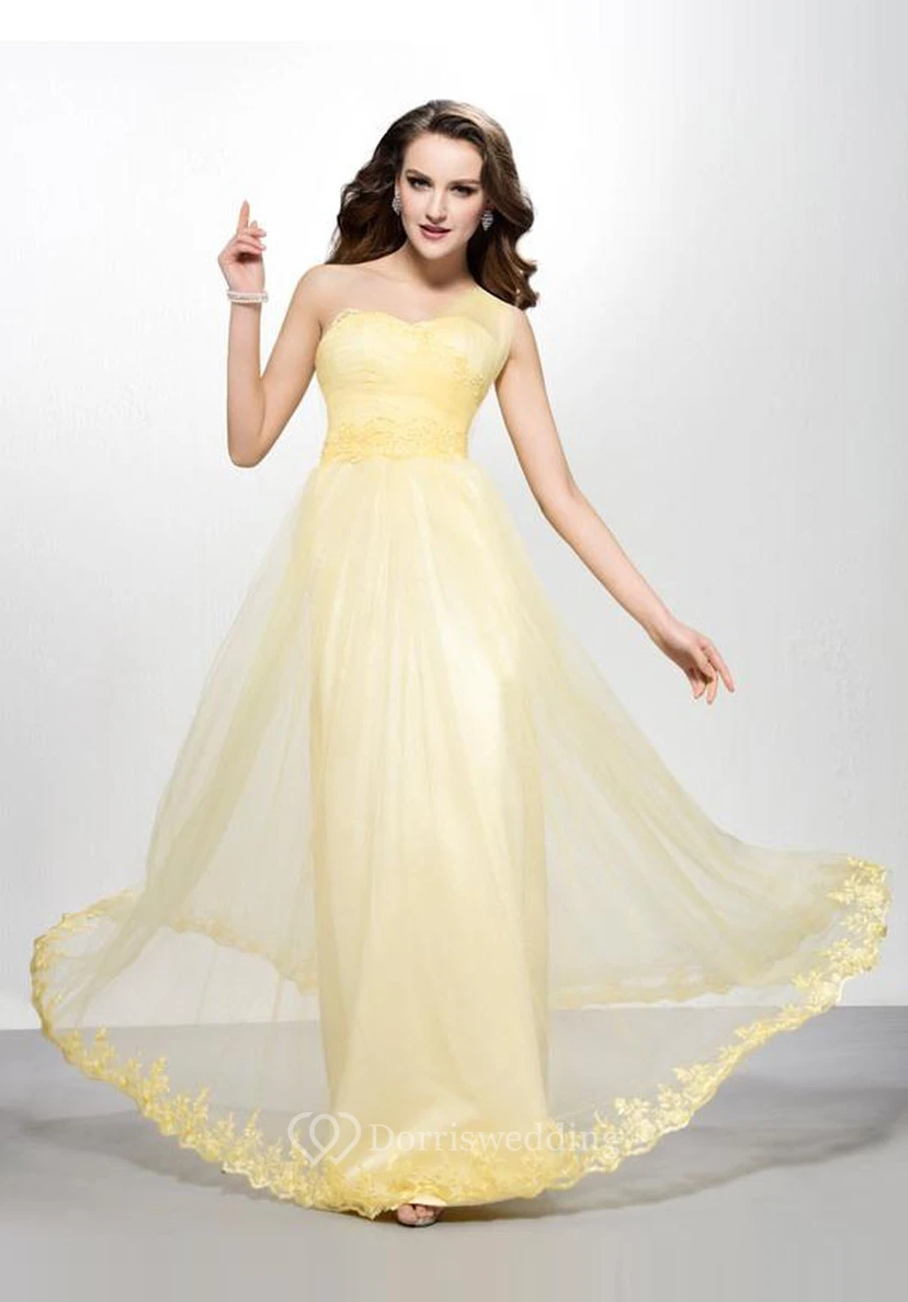 Modernes, bodenlanges A-Linien-Abendkleid mit One-Shoulder-Applikationen, Reißverschluss und Applikationen view 3
