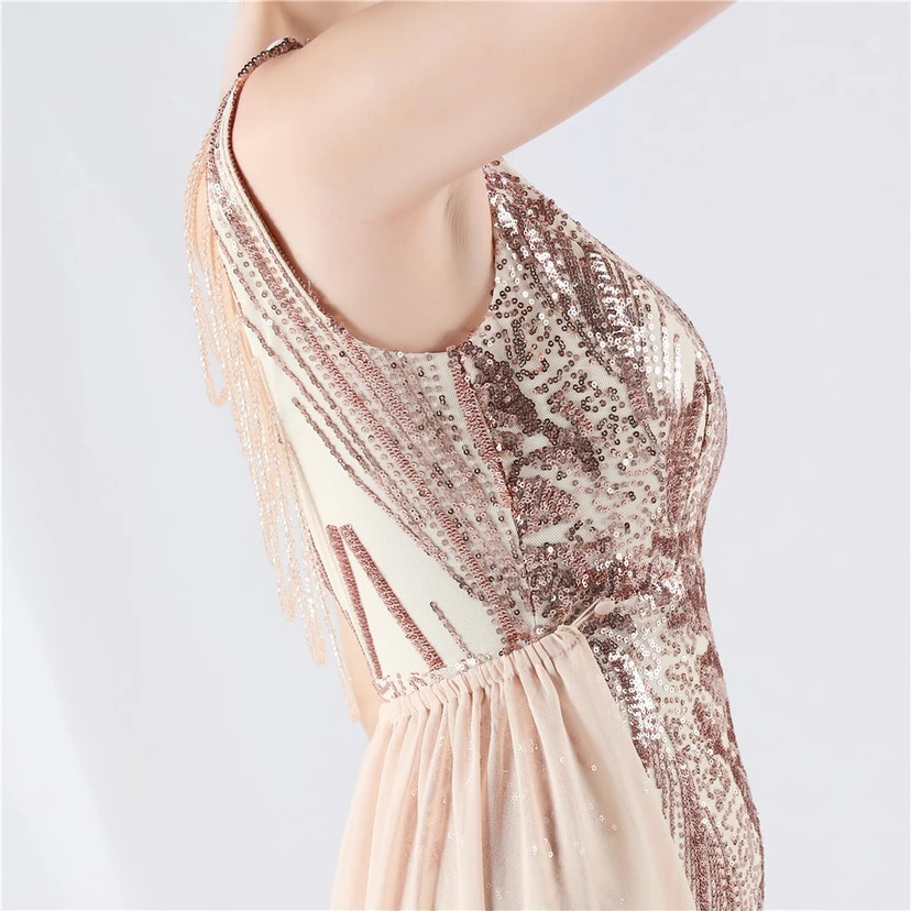 Paillettenbesetzte Blumen auf der Rückseite, Perlenstickerei mit Cape, Abendkleid für die Jahreshauptversammlung view 66