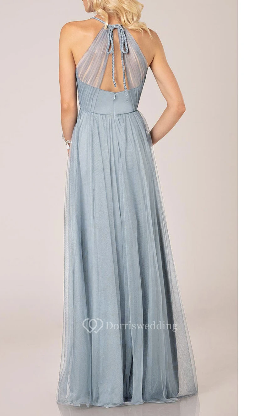Empire V-Neck Sleeveless Floor-length Bridesmaid dress with Crisscross and Halter view 2