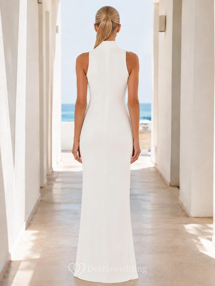 White High Neck Sleeveless Sheath Split Floor-Length Dress view 2