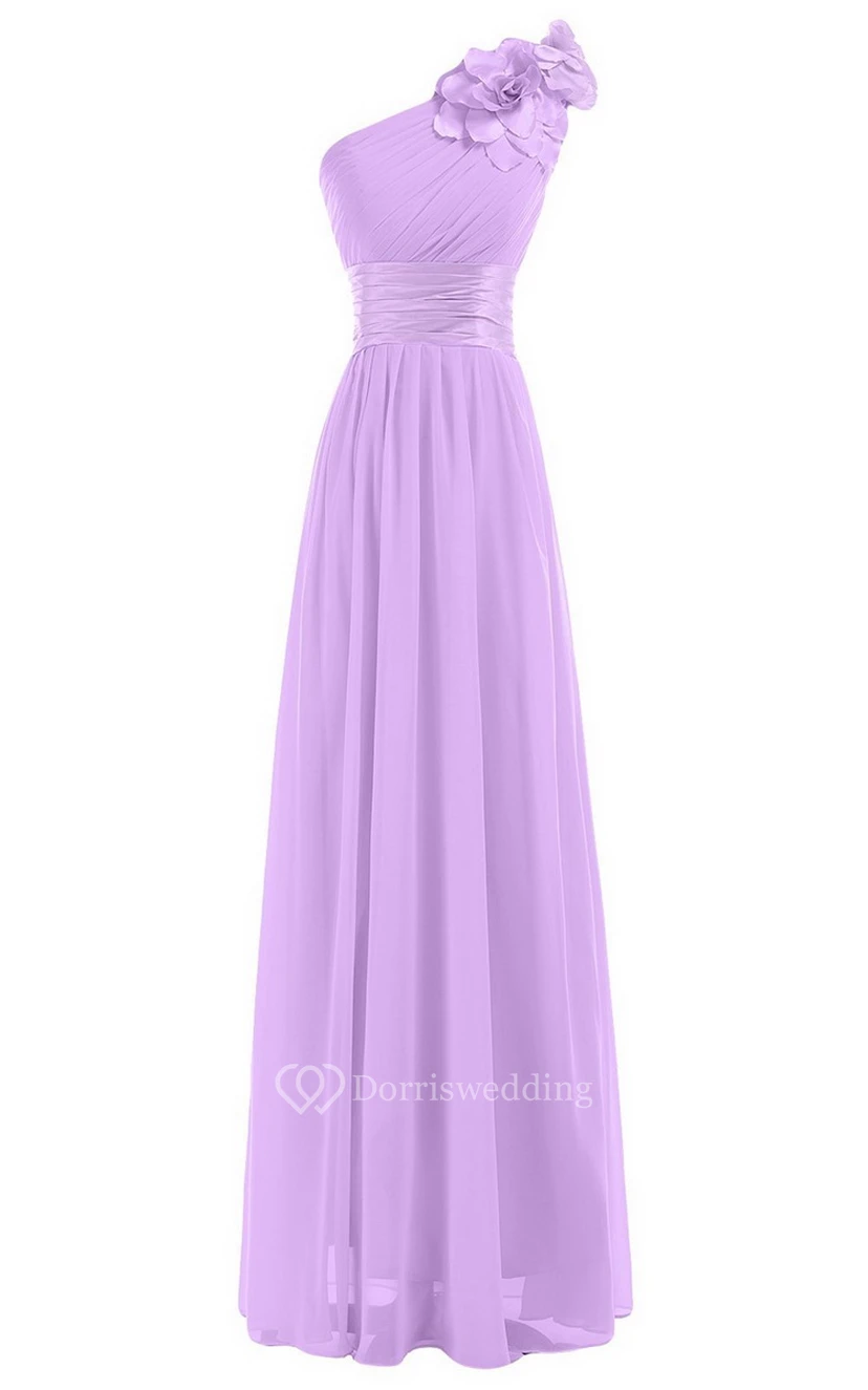 Einseitig schulterfreies Empire-Chiffonkleid mit Blume view 7