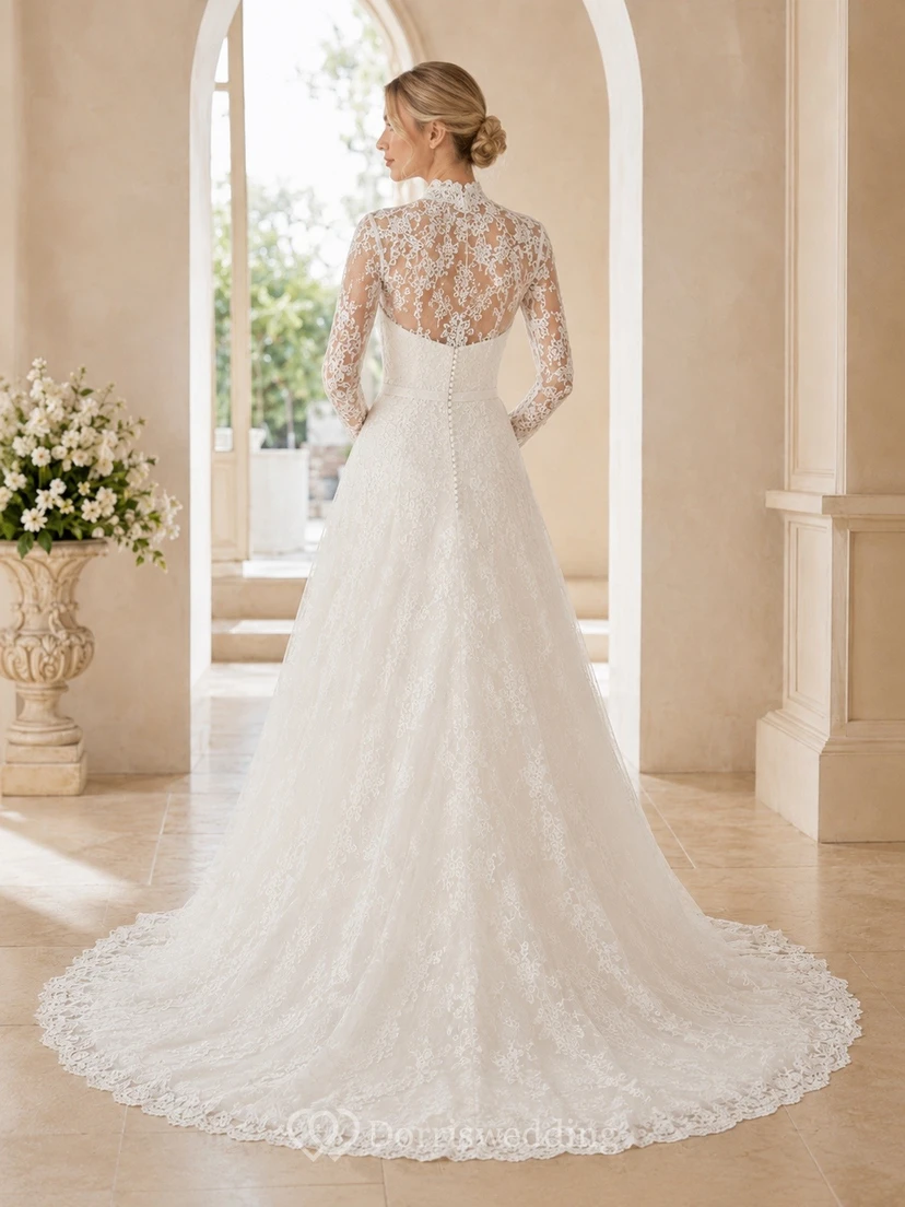 Brautkleid mit eckigem Ausschnitt, A-Linie und Schleppe, festlich view 2