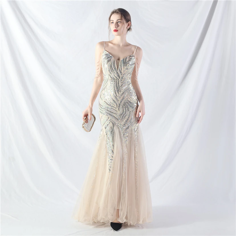 Layered Beads Spliced ​​Mesh High-End Evening Dress view 22