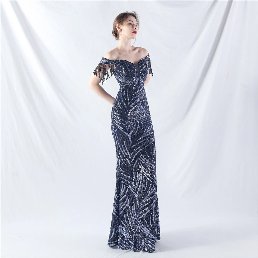 Palace Herringbone Waist Strap Heavy-Crafted Beaded High-End Evening Dress view 23