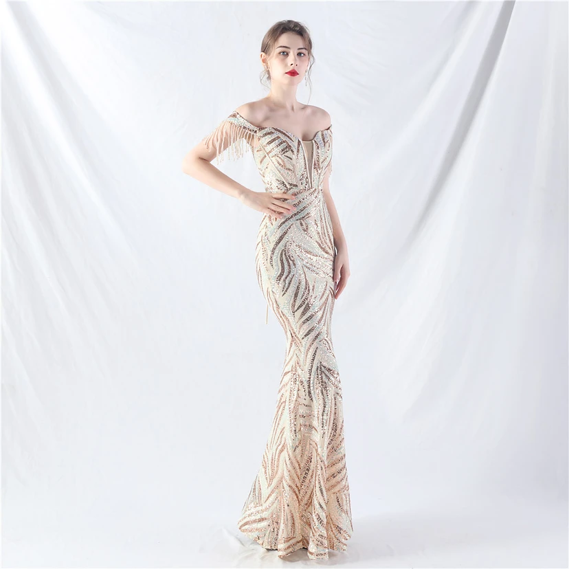 Palace Herringbone Waist Strap Heavy-Crafted Beaded High-End Evening Dress view 43