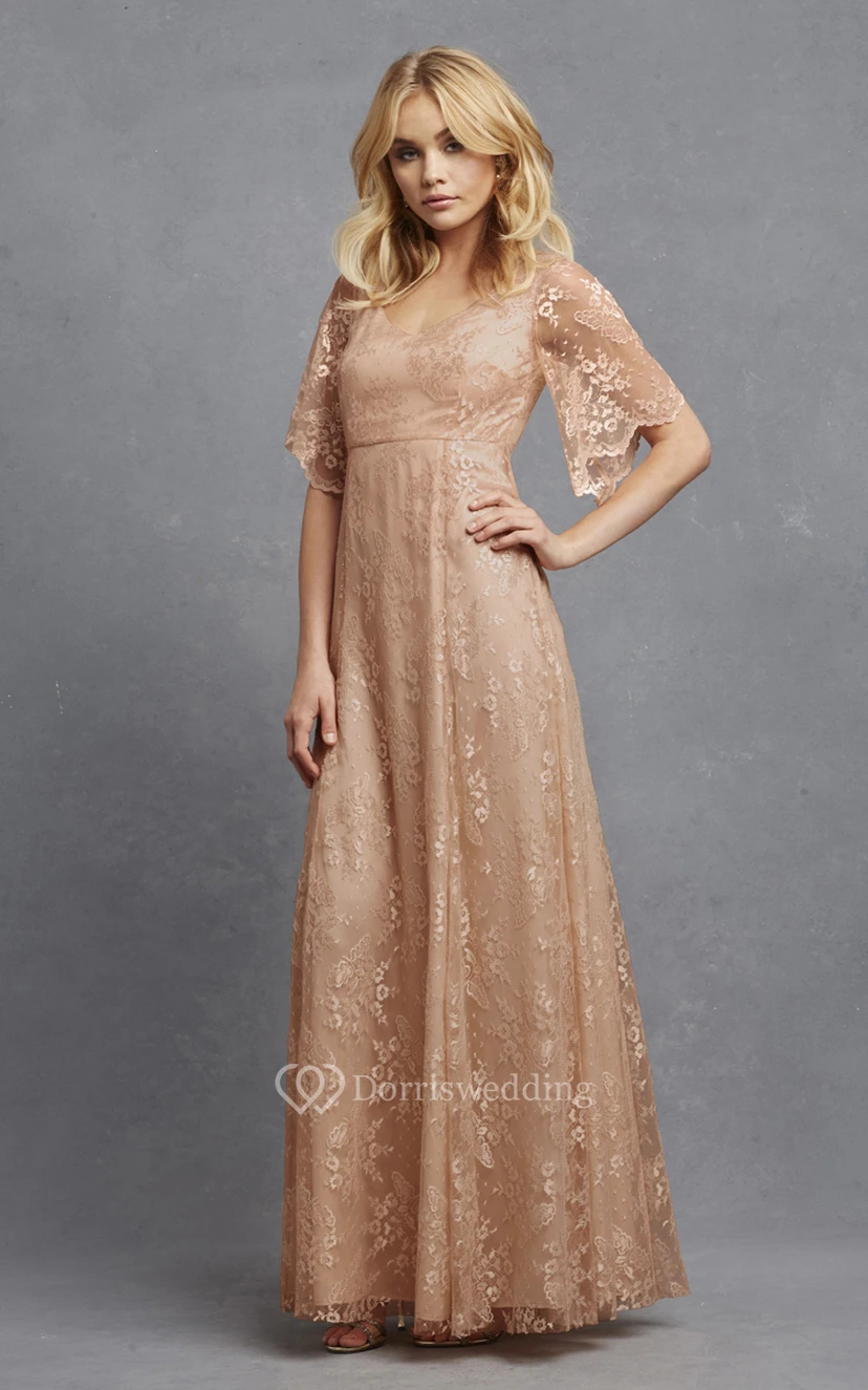 Romantic A-Line Lace V-Neck Dress With Bell Sleeves view 6