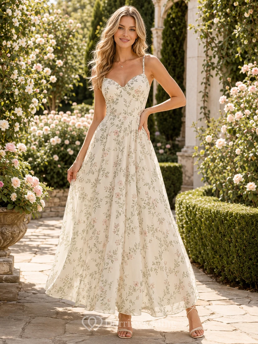 Soft Vine Print Spaghetti Strap Garden Maxi Dress