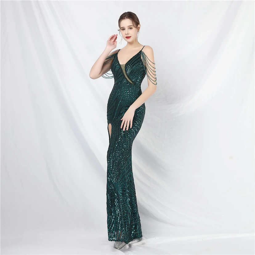 Robe de soirée ultra-résistante à rayures perlées et sequins view 62