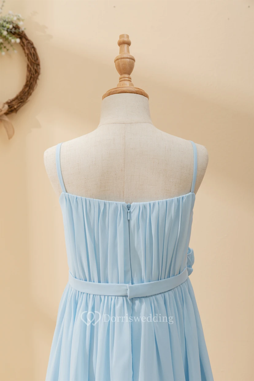 Chiffon Ruffled Short Pleated Sky Blue Flowergirl Dress with Petals view 10