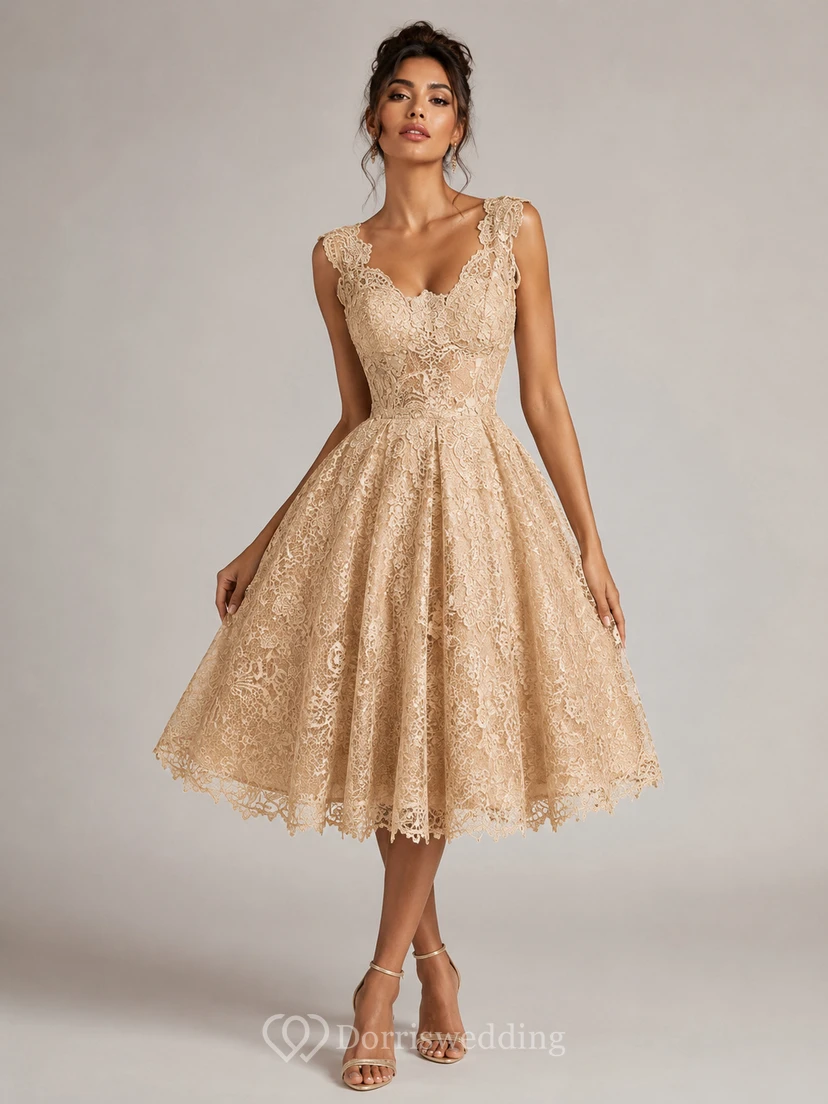 Cap Sleeve Scoop Neck A-line Knee Length Lace Dress view 7