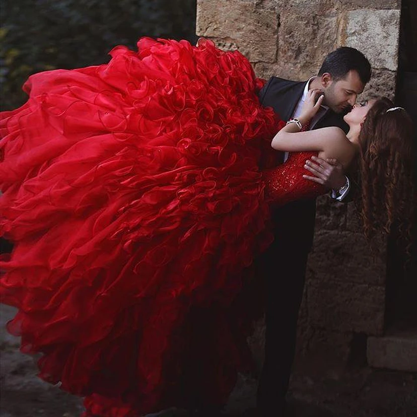 Sexy Red Sweetheart Organza Prom Dresses Appliques Ball Gown view 2
