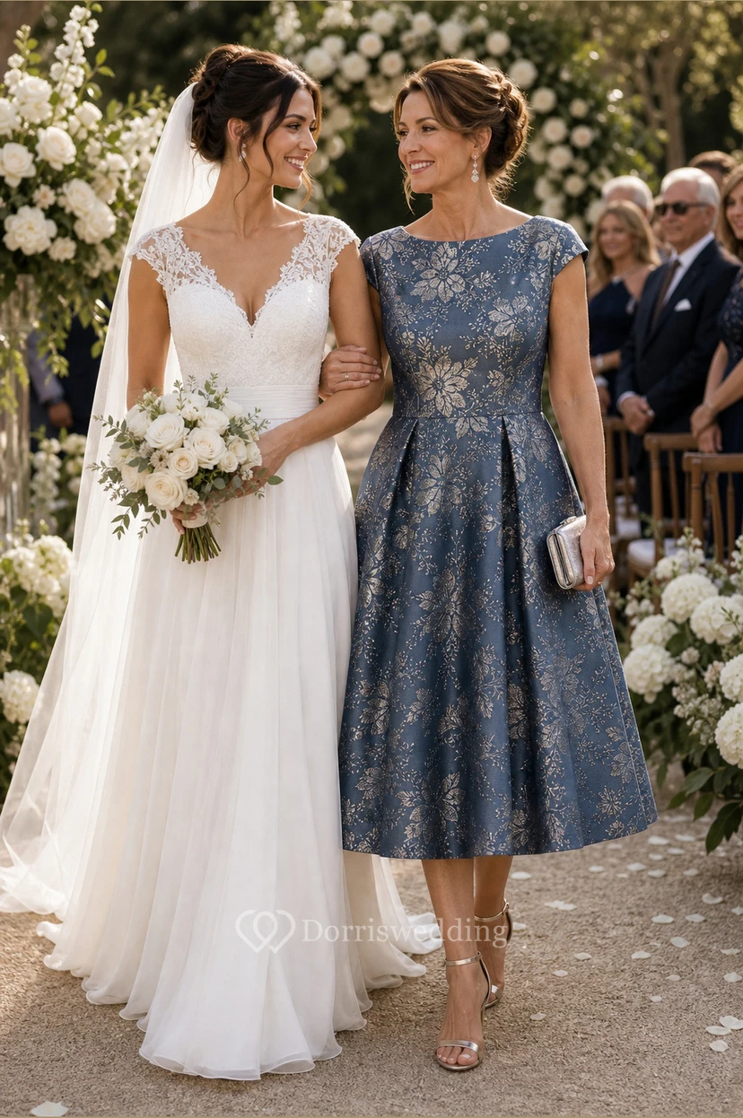Gold Bateau A-Line Mother of the Bride Dress view 8