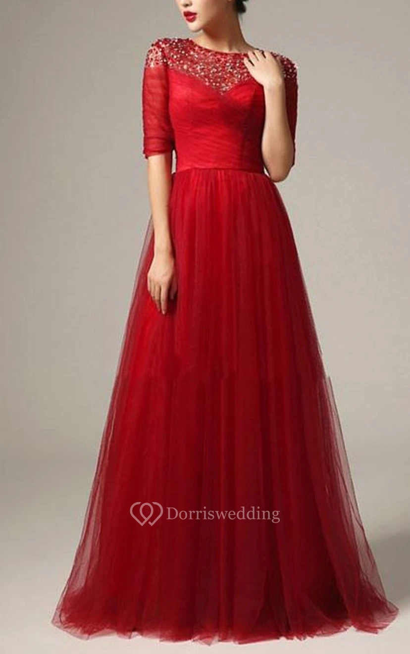 Stunning See-Through Neck Beading A-Line Prom Dress view 4