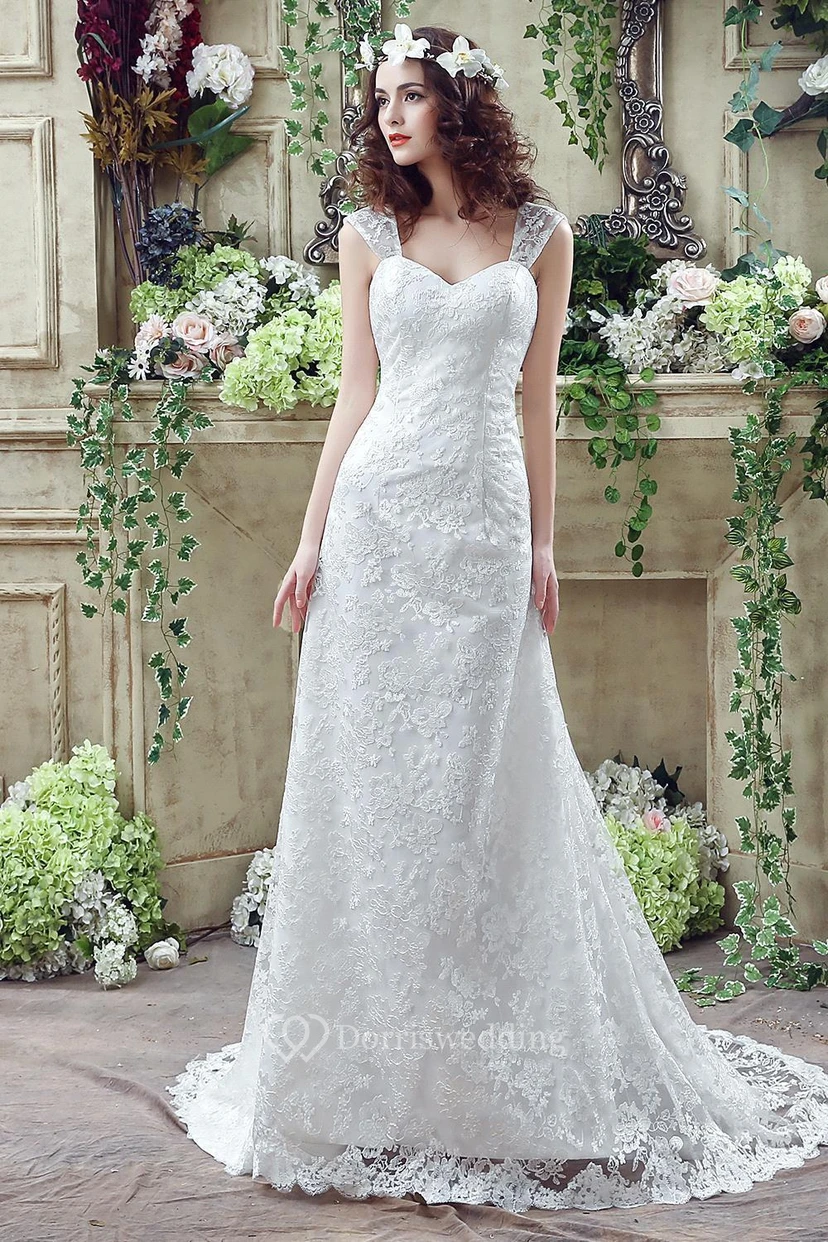 Elegant Lace Sweetheart A-line Wedding Dress Styles Sweep Train Lace-up