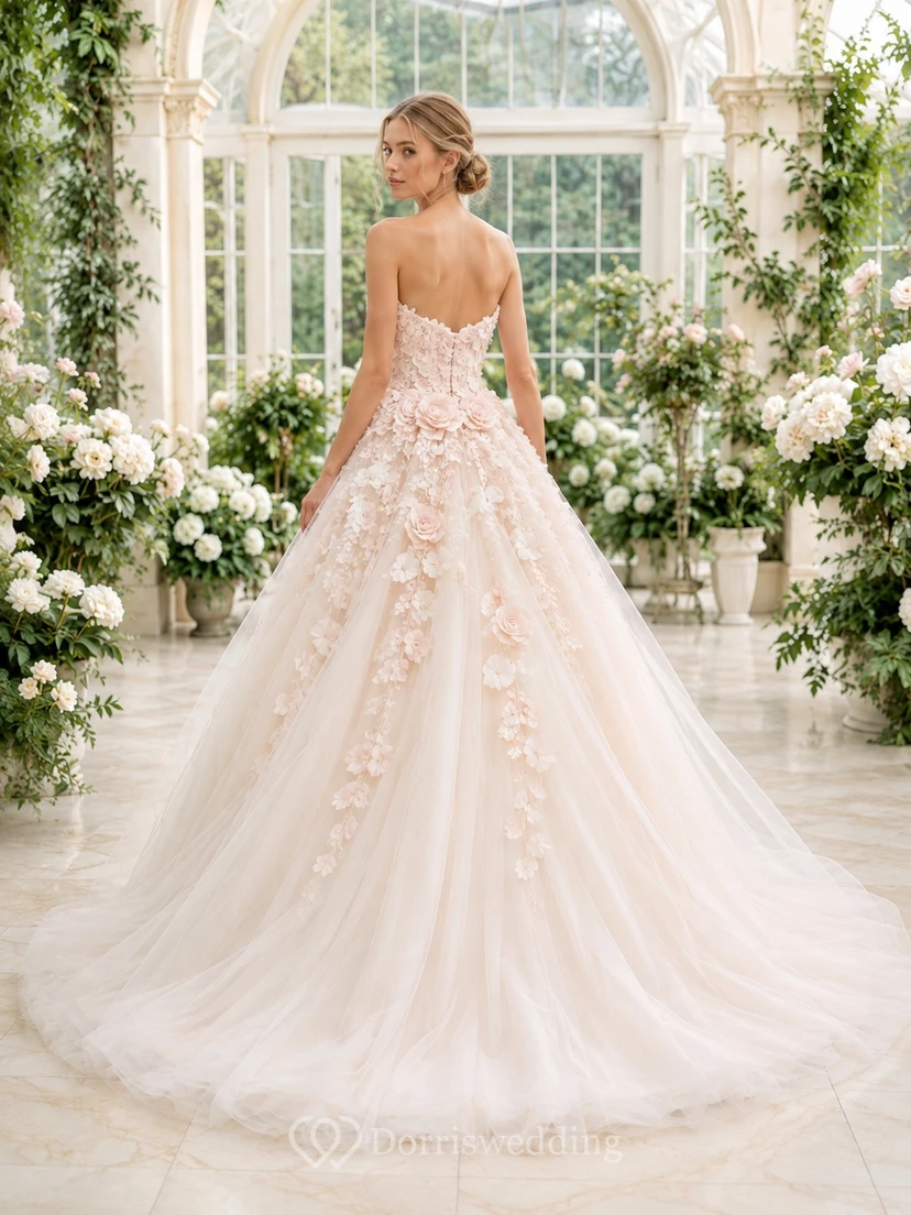 Off Shoulder Ball Gown Tulle bouquet-like Elegant Bridal Wedding Dress view 2