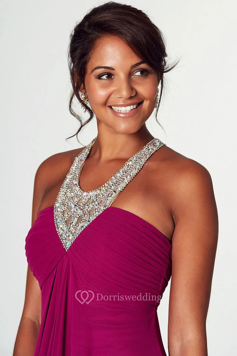 V-Neck Beaded Sleeveless Empire Chiffon Prom Dress view 3