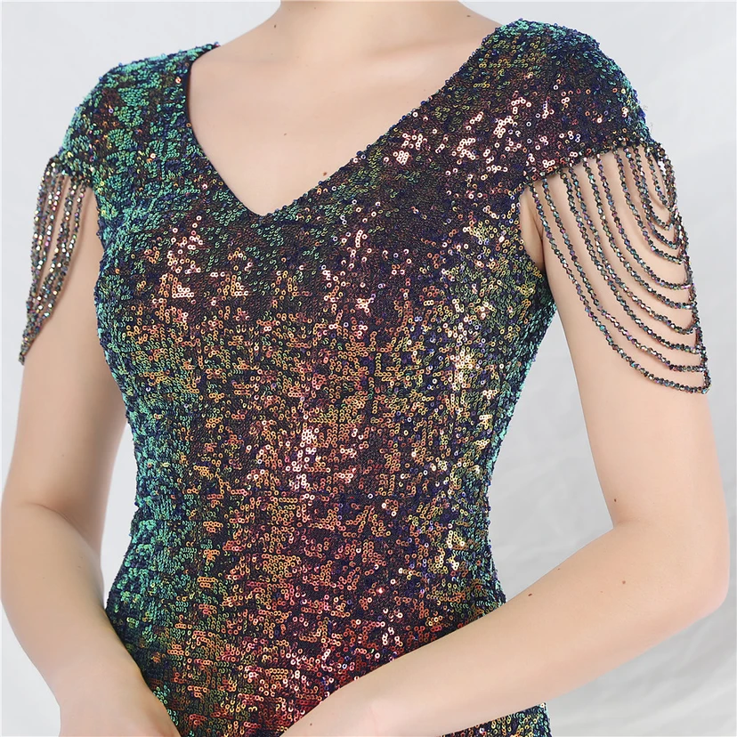 A-Line Big Swing Dress Craft Sequined Long A-Line Evening Dress view 27