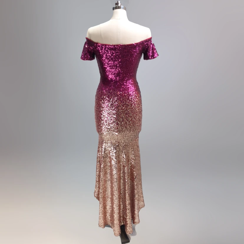 Robe asymétrique à manches courtes, style européen et américain, sequins dégradés, robe de soirée de mariage ou de banquet. view 19