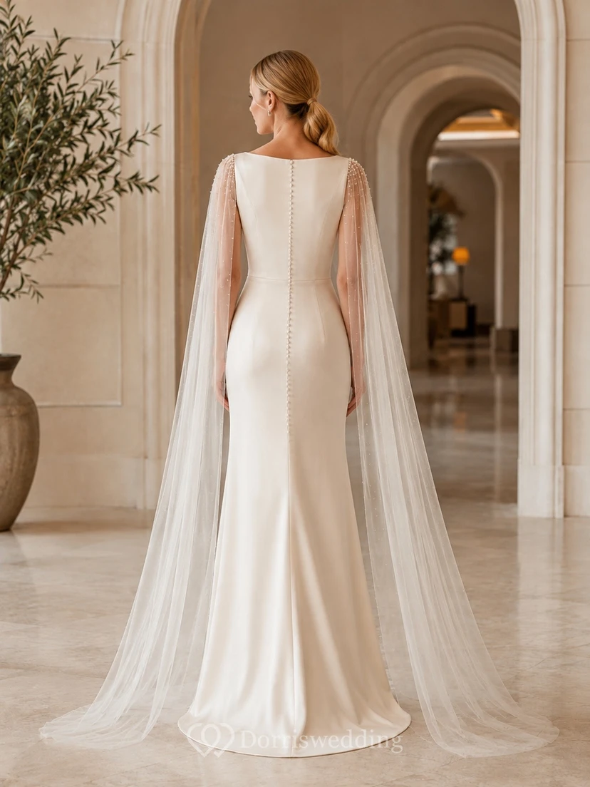 Modest High Neck Bridal Refined Wedding Dress A-Line Tulle view 2