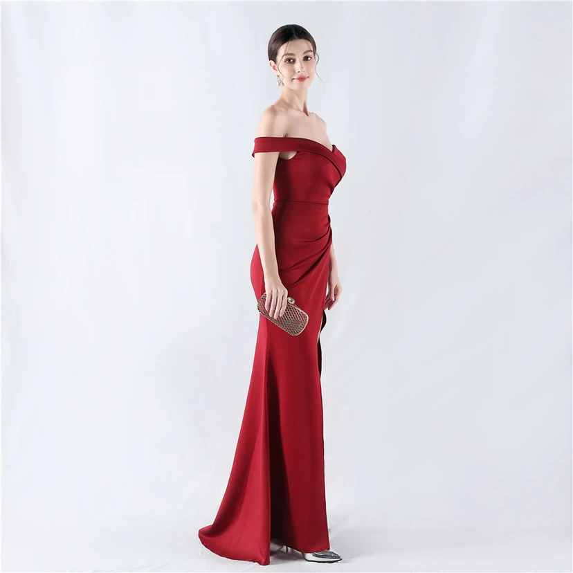 Robe de soirée classique asymétrique en satin à queue de poisson view 16