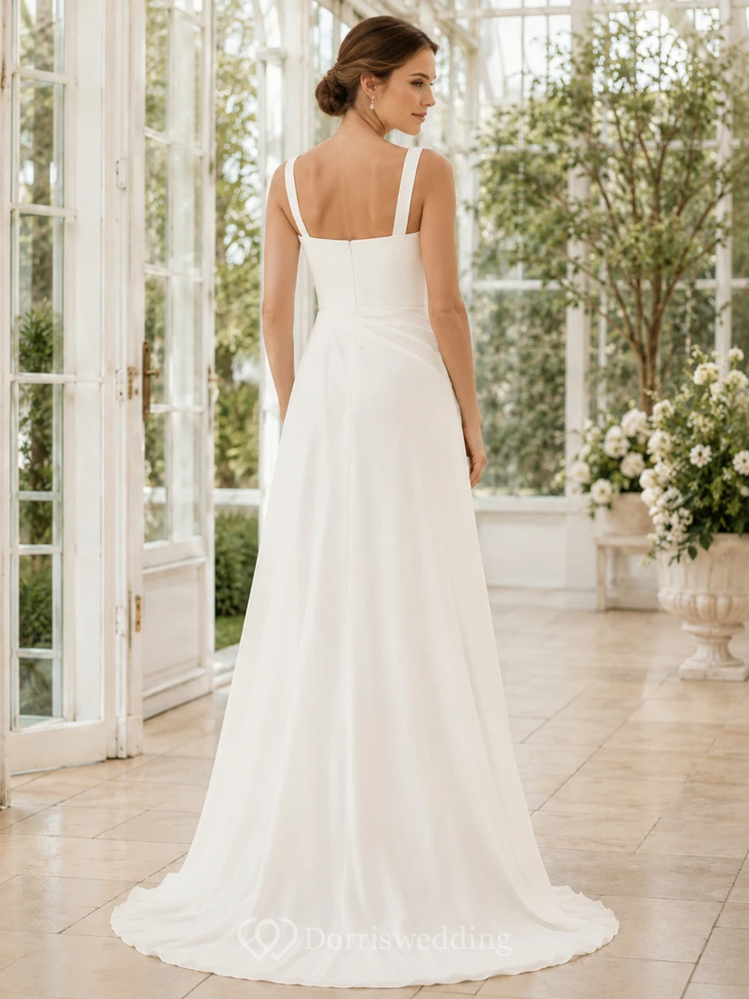 Brautkleid aus Satin, A-Linie, eckiger Ausschnitt, ärmellos, Schleppe view 2