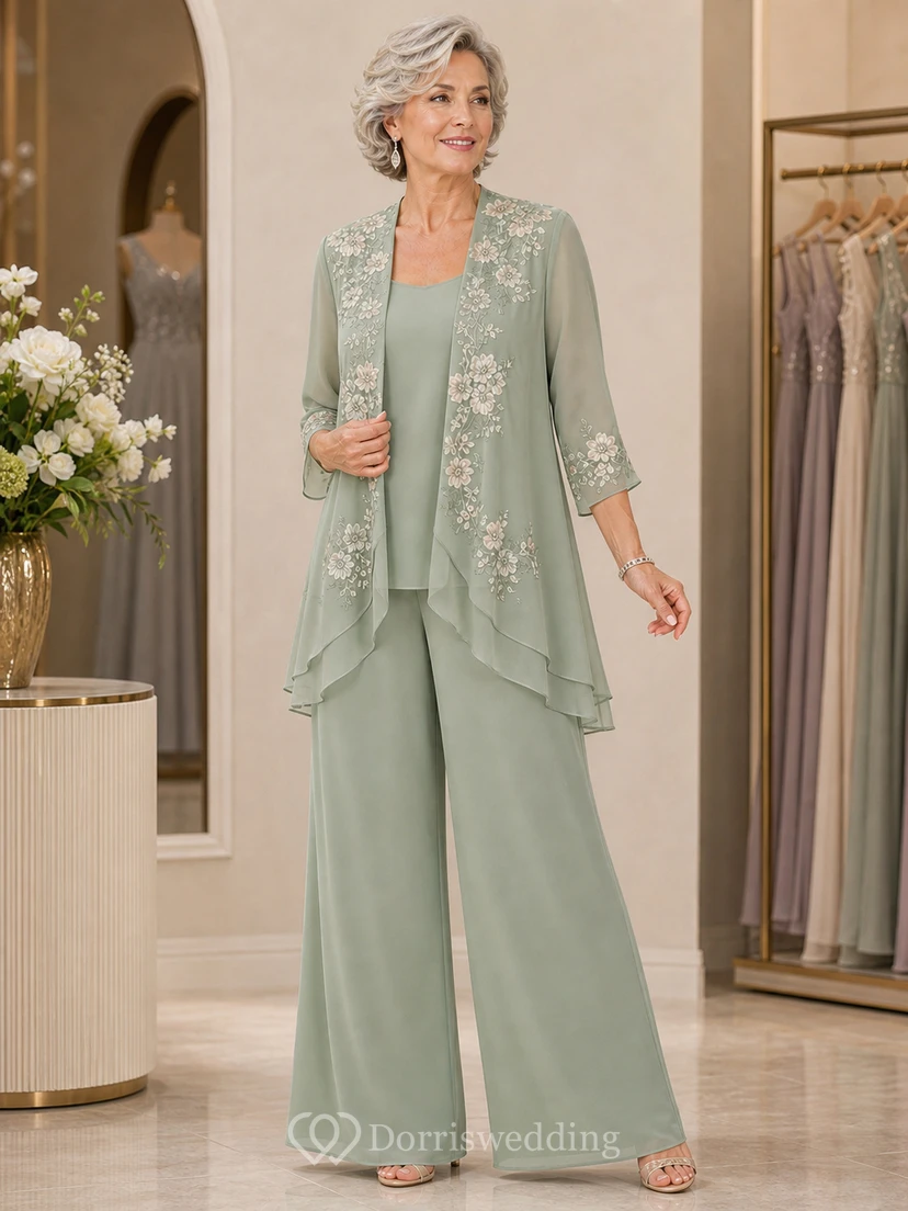 Sage Floral Embroidered Mother Pantsuit Sage Scoop Jewel Jumpsuit Ankle-length view 5